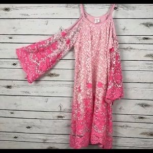 Whimsy as 16 pink lace crochet cold shoulder dress
